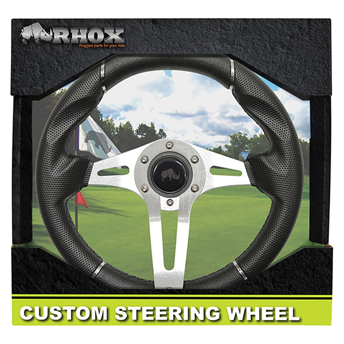 RHOX Challenger Brushed Aluminum Steering Wheel in Packaging