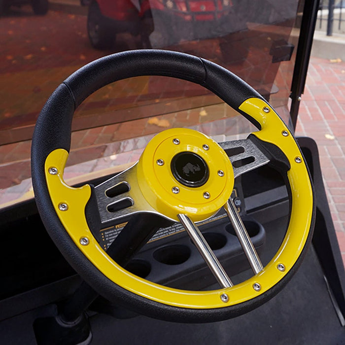 13" Aviator 4 Yellow RHOX Steering Wheel On Golf Cart