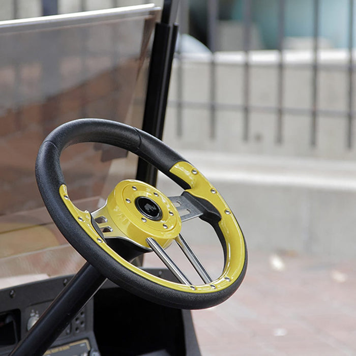 Aviator 4 Yellow Steering Wheel Installed On Golf Cart