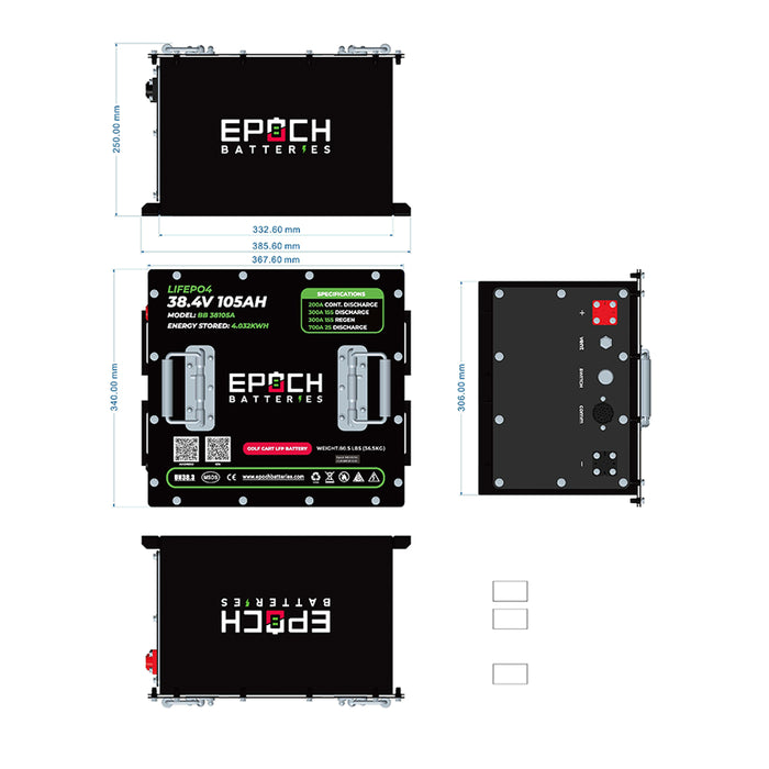 36V 105Ah LiMax Series Lithium (LiFePO4) Golf Cart Battery Kit by EPOCH