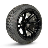Products 12" Spyder Gloss Black Aluminum Golf Cart Wheels and 215/35-12 Low-Profile DOT Street & Turf Tires