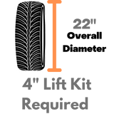 Lift Kit Sizing for Club Car DS: Wheels and Tires with 22" in Overall Diameter no lift kit required