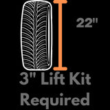 EZGO Lift Kit Sizing Photo: Wheel and Tire Combos with 22" Overall Diameters