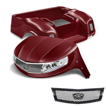 EZGO TXT Body Kit (w/ Street-Legal LED Light Kit)- Phoenix™ | DoubleTake®- Burgundy w/ black grille
