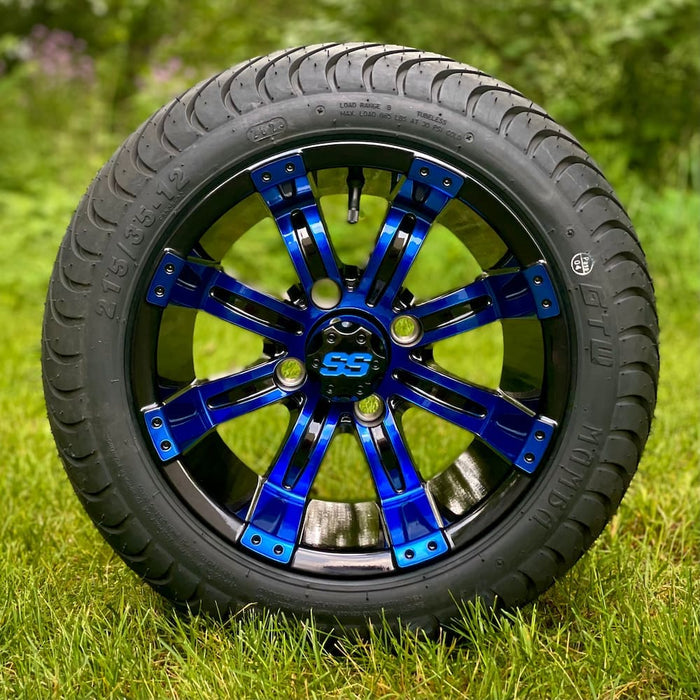 12" Tempest GCS™ Colorway Golf Cart Wheels and 215/35-12 Low-Profile DOT Street & Turf Tires Combo - Set of 4 (Choose your tire!)