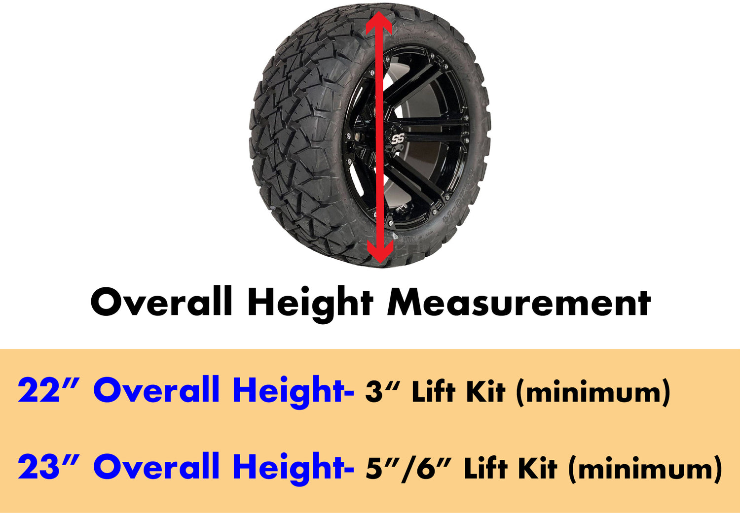 Lifted EZGO Golf Cart Wheel and Tire Sizing Guide for 22"-23" Wheel and Tire Combos