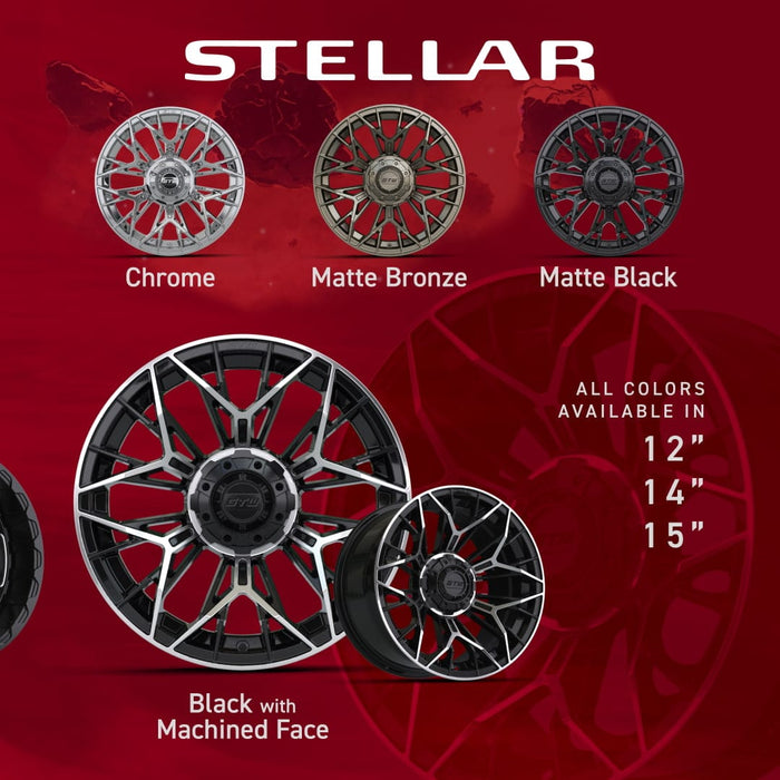 12" Stellar Matte Black Golf Cart Wheel - 12"x7" ET-25 Offset⎮GTW®