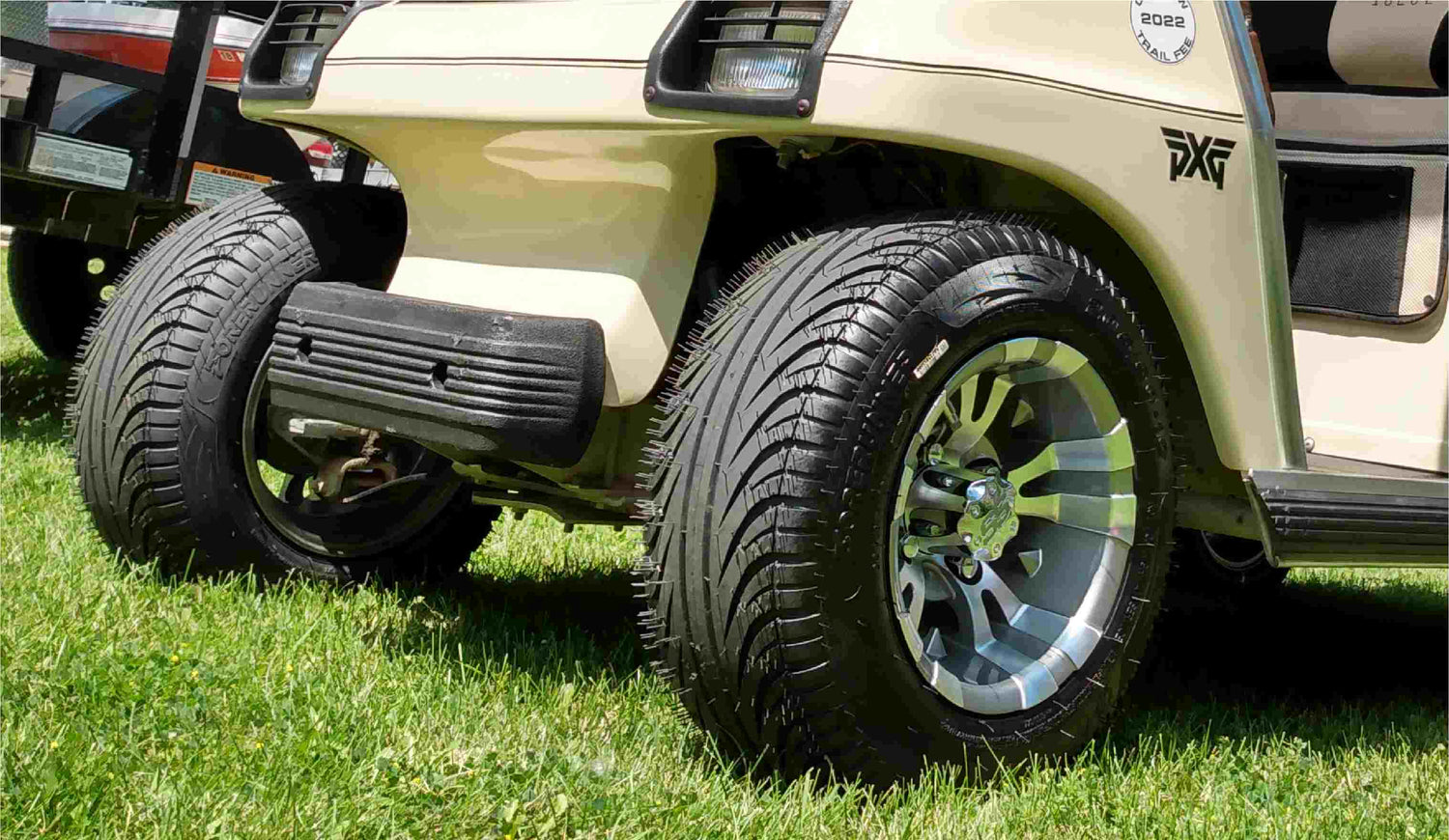 Stock Golf Cart Tires installed on a golf cart