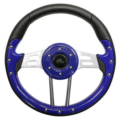 RHOX-Steering-Wheel-Aviator-4-Blue-Grip-Brushed-Aluminum-Spokes-13-Diameter-ACC-SW123