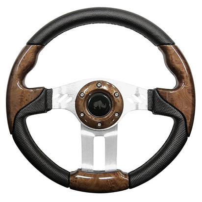 RHOX-Steering-Wheel-Aviator-5-Woodgrain-Grip-Brushed-Aluminum-Spokes-13-Diameter-ACC-SW129