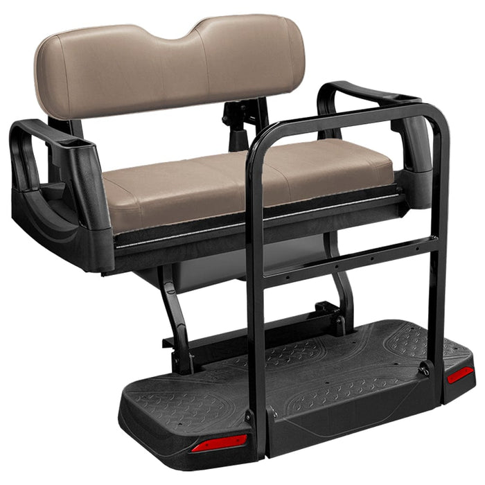 Marine chair with beige cushion and black frame on a white background