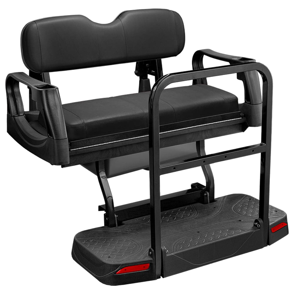 Black adjustable boat seat with backrest and armrests on a white background