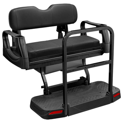 Black adjustable boat seat with backrest and armrests on a white background