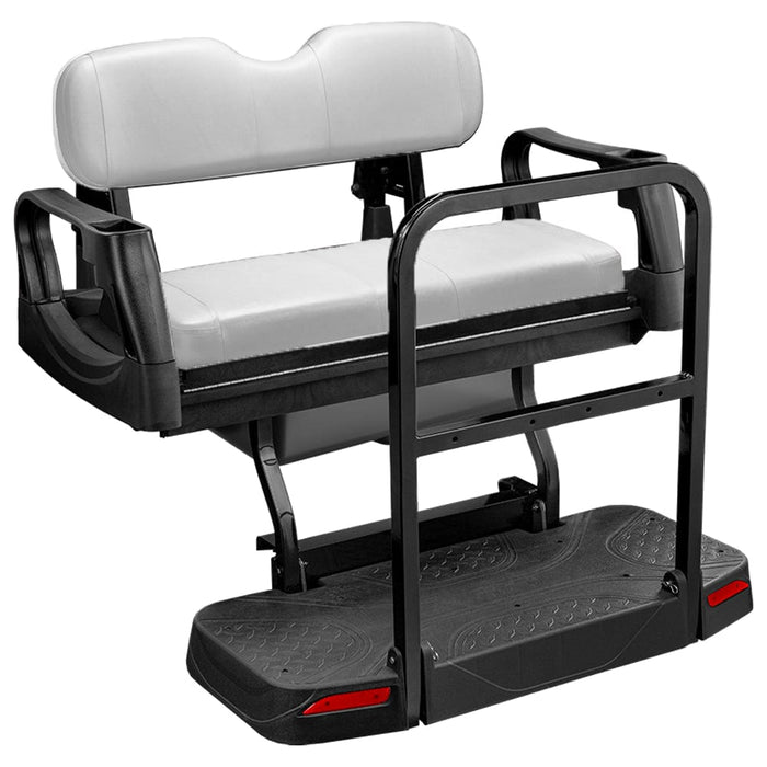 Marine chair with white cushion and black frame on a white background