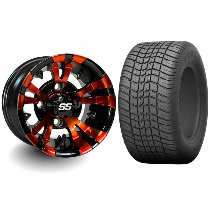 GCS™ 10" Vampire Golf Cart Wheels Colorway (Orange) and 205/50-10 Kenda Pro-Tour Tires