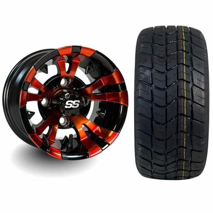 GCS™ 10" Vampire Golf Cart Wheels Colorway (Orange) and 205/50-10 Wanda Steel Belted Radial Tires