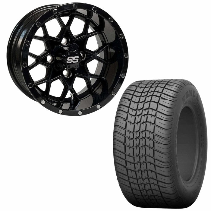 10" Matrix Gloss Black Aluminum Golf Cart Wheels and 205/50-10 Kenda Pro Tour tires
