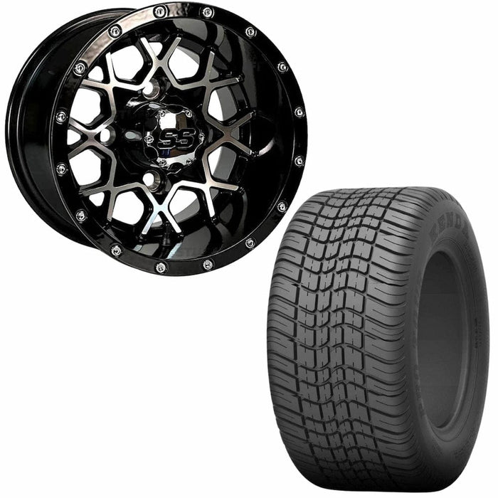 10" Matrix Black/Machined Aluminum Golf Cart Wheels and 205/50-10 Kenda Pro Tour tires