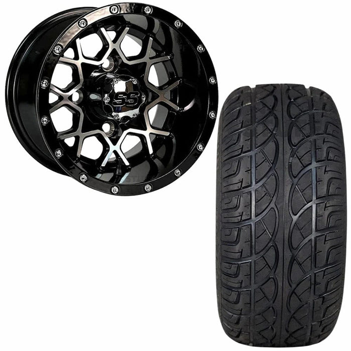 10" Matrix Black/Machined Aluminum Golf Cart Wheels and 205/50-10 Arisun X-sport tires