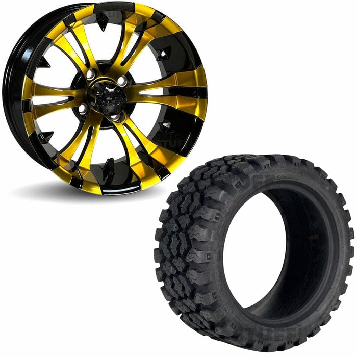 GCS™ Colorway 14" Vampire Golf Cart Wheels (Yellow) and 23" Tall Sierra Rover tires