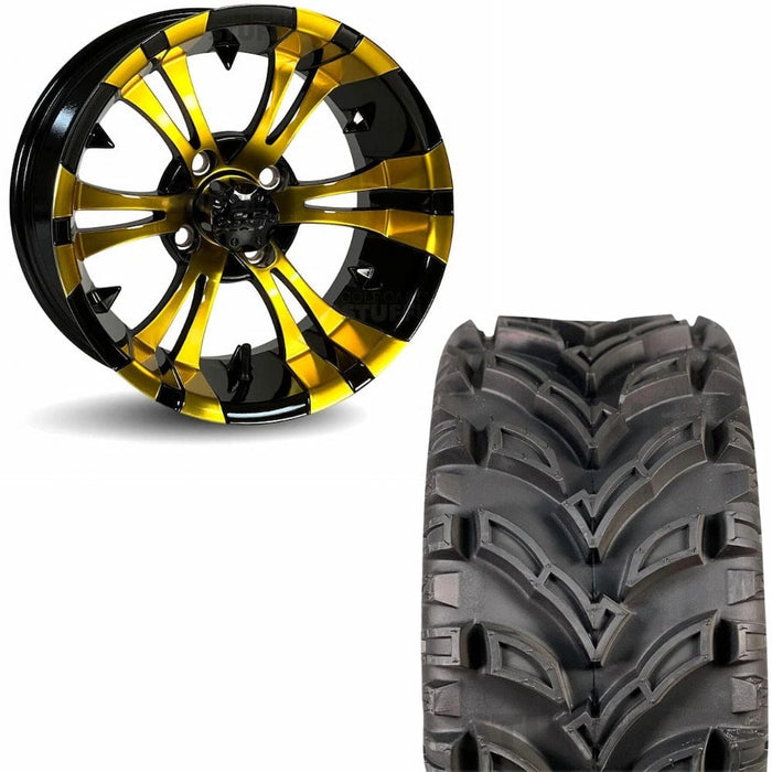 GCS™ Colorway 14" Vampire Golf Cart Wheels (Yellow) and 23" Tall MJFX mud tires