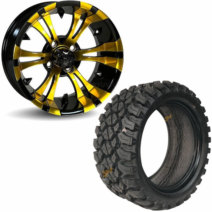 GCS™ Colorway 14" Vampire Golf Cart Wheels (Yellow) and 23" Tall GTW Nomad tires