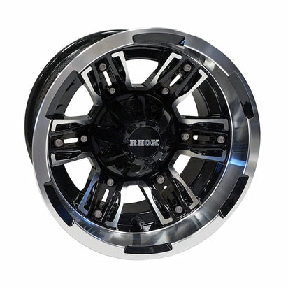 12" RX286 Gloss Black/Machined Golf Cart Wheel | RHOX®