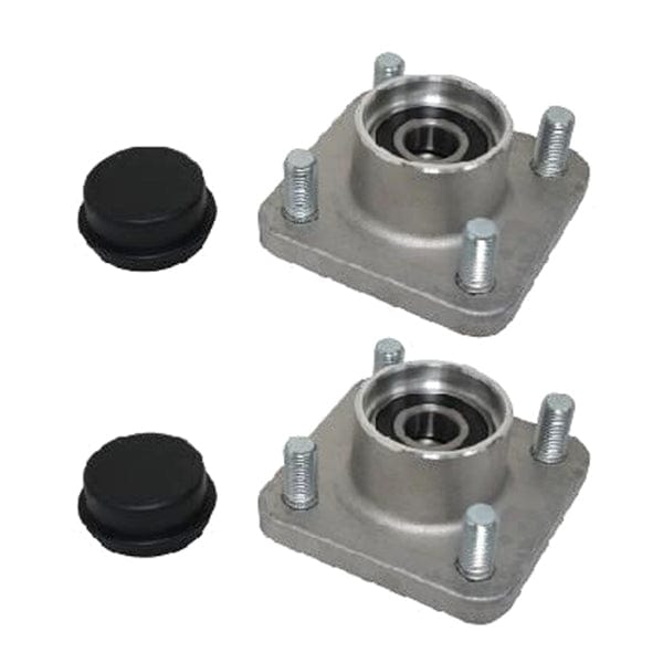 Replacement front hub assemblies with bearings for Club Car Precedent model golf carts.