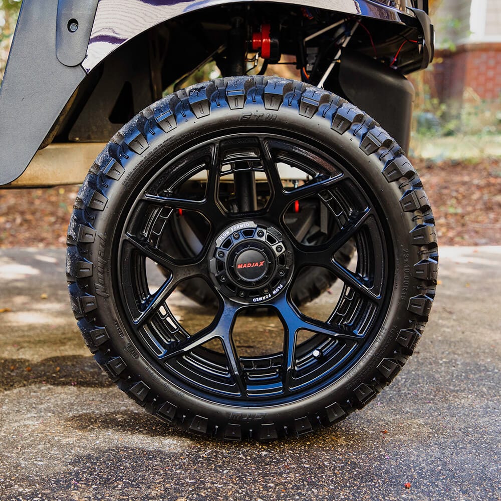 15 inch wheels installed on a golf cart