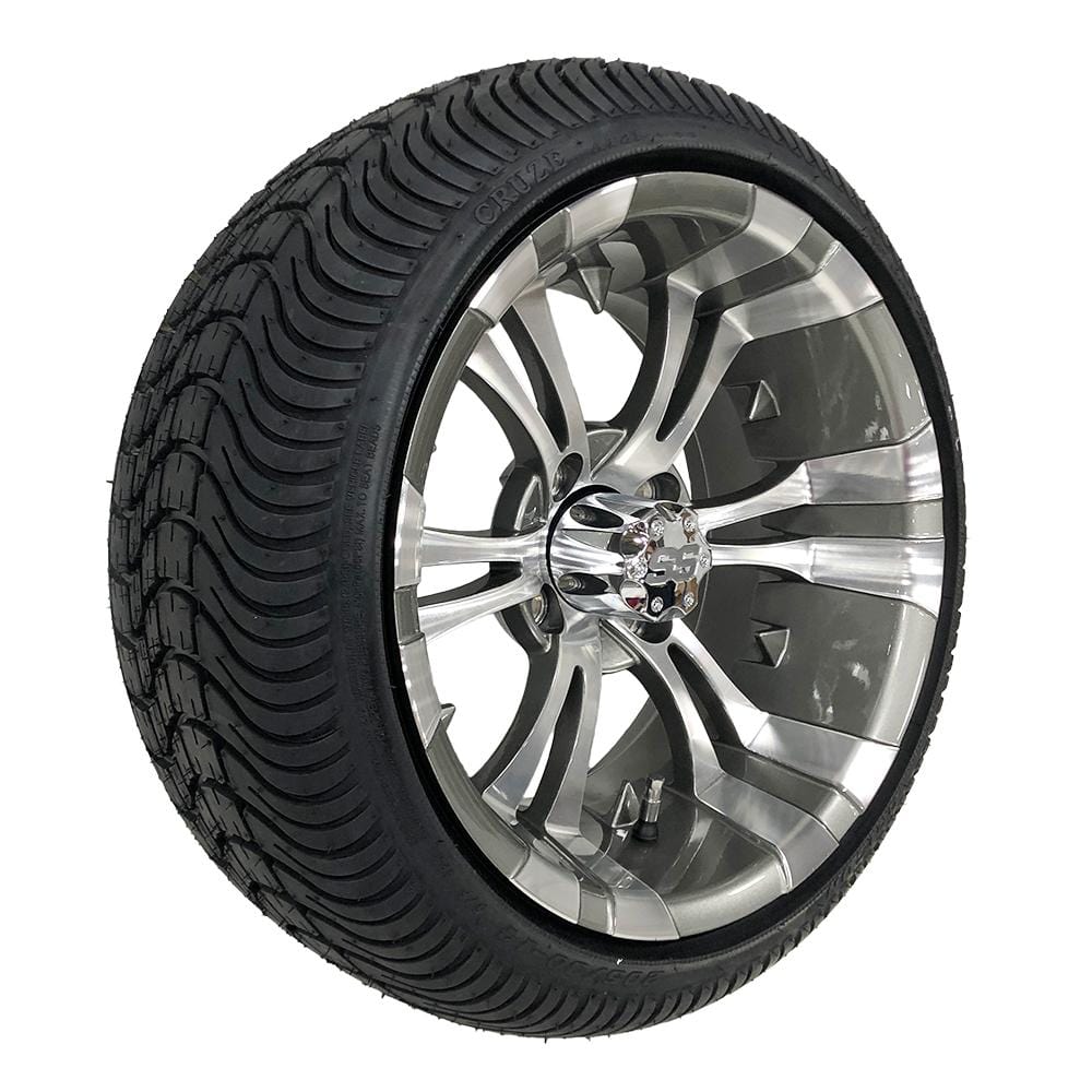 14" Vampire Gunmetal Machined Aluminum Wheel With Arisun Cruze Tire- Low Profile/Street Example