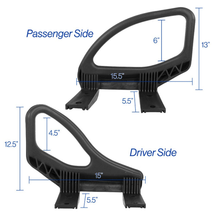Measurements and dimensions for replacement grab bar / hip restraints designed for TXT and RXV model EZGO golf carts.