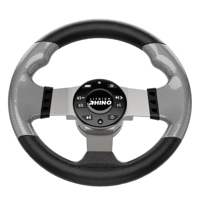 Steering wheel with control buttons on a white background