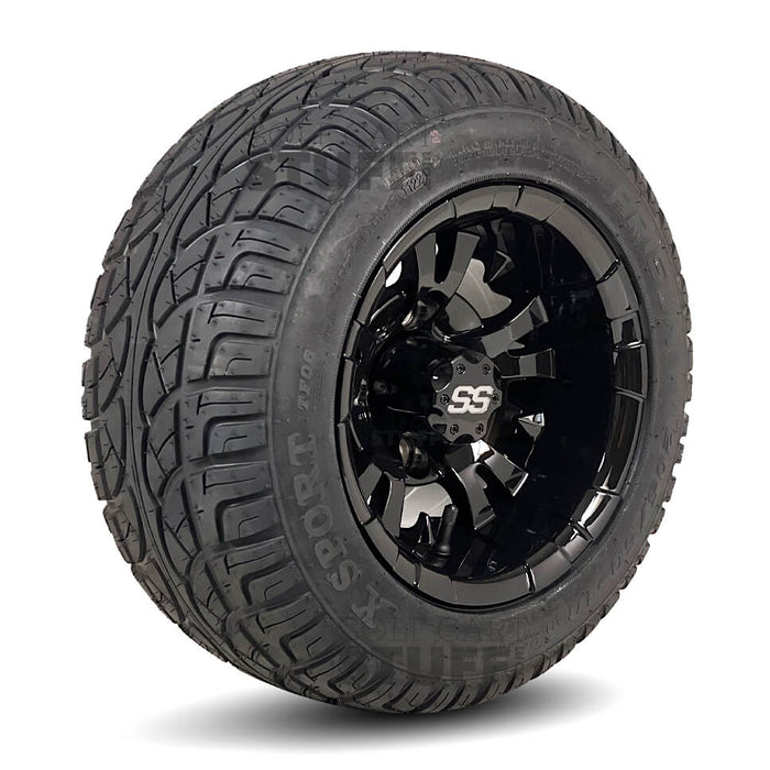 10" Vampire Gloss Black Aluminum Wheels and 205/50-10 Low-Profile Street/Turf Tires Combo - Set of 4