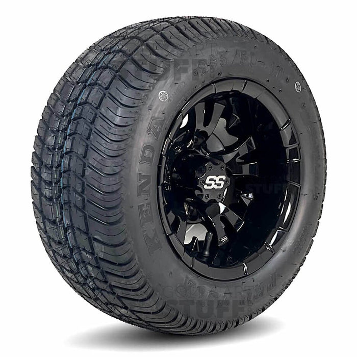 10" Vampire Gloss Black Aluminum Wheels and 205/50-10 Low-Profile Street/Turf Tires Combo - Set of 4