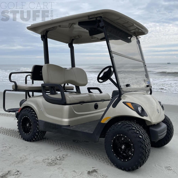 10" Matrix Gloss Black Aluminum Golf Cart Wheels and 20x10-10 Sahara Classic All Terrain Golf Cart Tires Combo - Set of 4 - GOLFCARTSTUFF.COM™