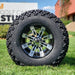 10" Tempest Black/Machined Aluminum Golf Cart Wheels and 22x11-10 DOT All-Terrain Golf Cart Tires Combo - Set of 4 - GOLFCARTSTUFF.COM™