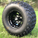 10" Terminator Gloss Black Aluminum Golf Cart Wheels and 22x11-10 Backlash All Terrain Off Road Golf Cart Tires Combo - Set of 4 - GOLFCARTSTUFF.COM™