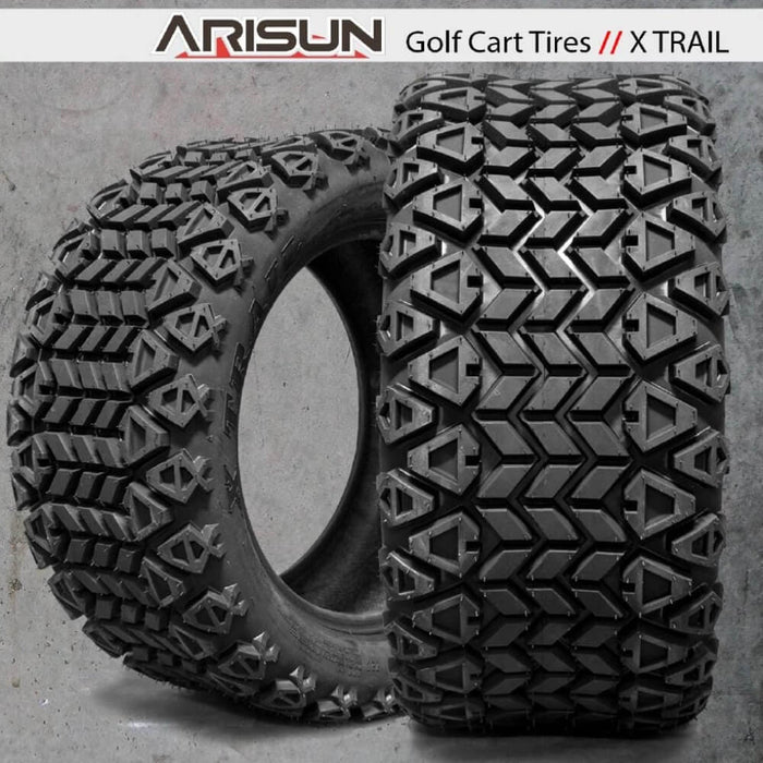 10" Vampire Black/Machined Aluminum Golf Cart Wheels and 20x10-10 Arisun X-Trail DOT All Terrain Off-Road Golf Cart Tires Combo - Set of 4 - GOLFCARTSTUFF.COM™