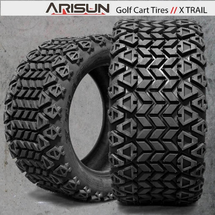 10" Venom Aluminum Black/ Machined Aluminum Golf Cart Wheels and 22x11-10 DOT All Terrain Tires Combo - Set of 4 - GOLFCARTSTUFF.COM™