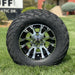 10" Venom SS Wheels in Black and Machined Aluminum Finish and 20" Arisun Lightning Tires Combo- Set of 4 - GOLFCARTSTUFF.COM™