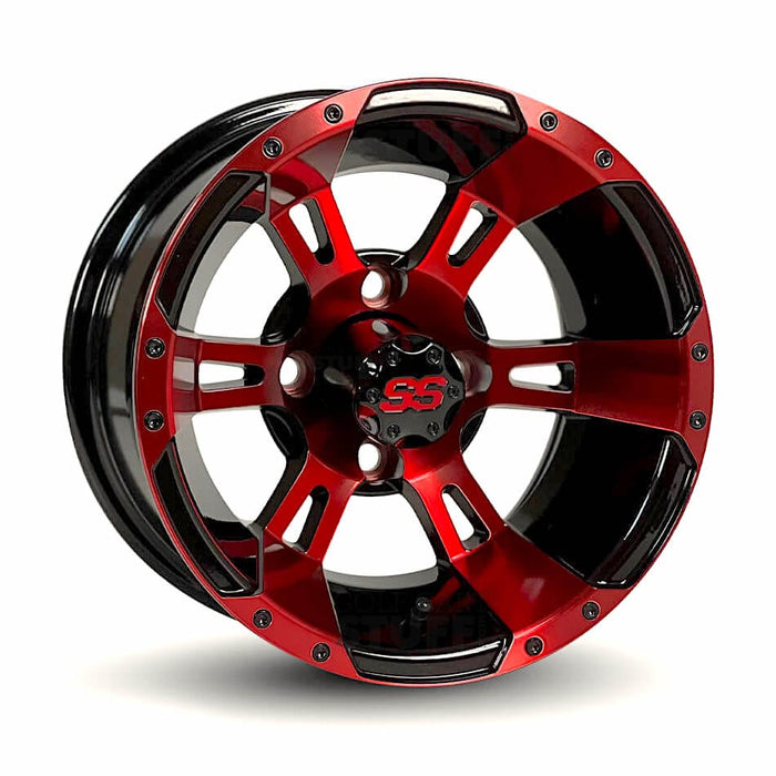 12" Stallion Black/Ruby Red GCS™ Colorway Golf Cart Wheels - 12"x7" ET-25 Offset
