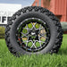 12" Matrix SS Wheels in Black and Machined Aluminum Finish and 23" All-Terrain Off-Road Arisun X-Trail Tires Combo- Set of 4 - GOLFCARTSTUFF.COM™