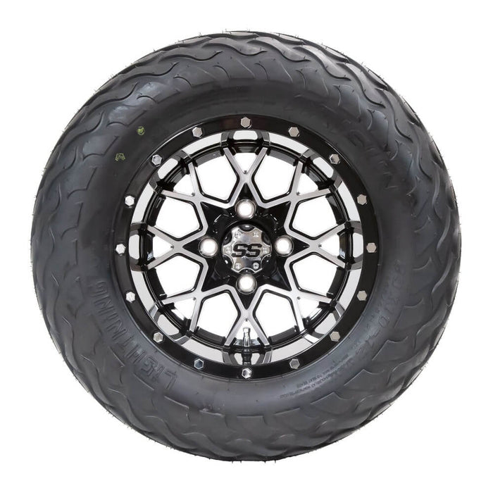 12" Matrix SS Wheels in Black and Machined Aluminum Finish and 23" Arisun Lightning Tires Combo- Set of 4 - GOLFCARTSTUFF.COM™