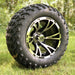 12" Ranger Black/Machined Aluminum Golf Cart Wheels and 22x11-12 Excel Sahara Classic All Terrain Off-Road Golf Cart Tires Combo - Set of 4 - GOLFCARTSTUFF.COM™