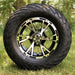 12" Ranger Black/Machined Aluminum Golf Cart Wheels and 23x10-12 Arisun Lightning Street/Turf Tires Combo- Set of 4 - GOLFCARTSTUFF.COM™