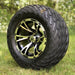 12" Ranger Black/Machined Aluminum Golf Cart Wheels and 23x10-12 Arisun Lightning Street/Turf Tires Combo- Set of 4 - GOLFCARTSTUFF.COM™