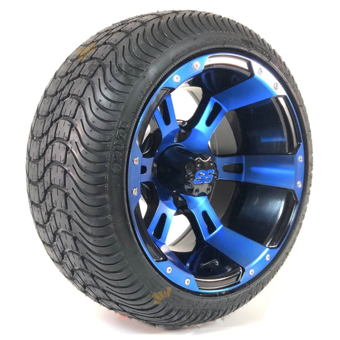 Club Car DS custom blue metallic, low profile tires on 12 black & machined  wheels