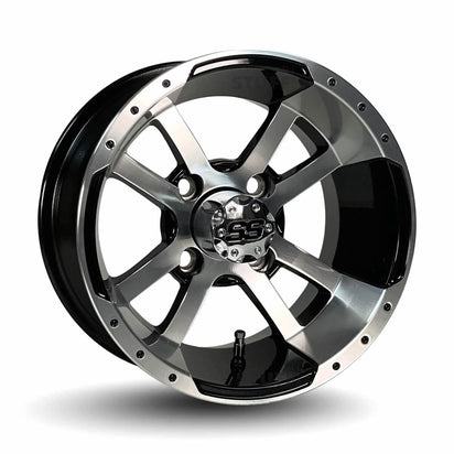 12" Storm Trooper Black/Machined Aluminum Golf Cart Wheels - 12"x7" ET-15 Offset - GOLFCARTSTUFF.COM™