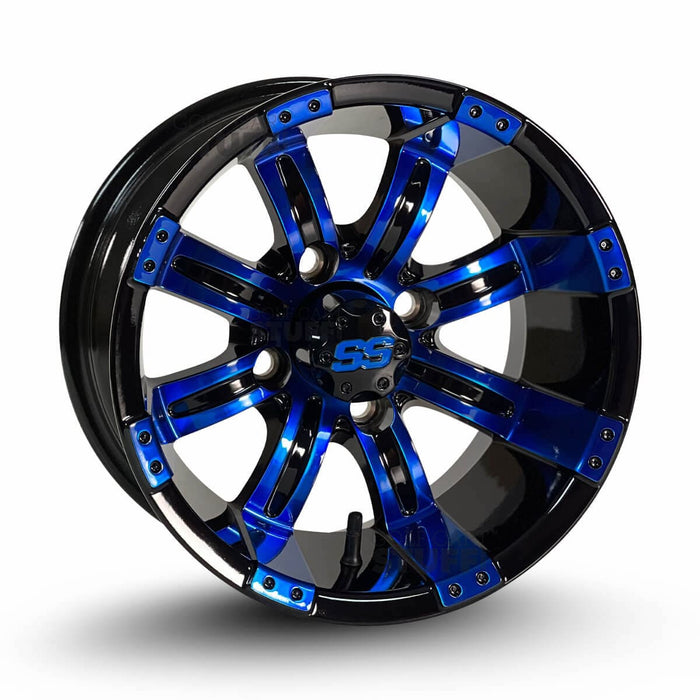 12" Tempest Electric Blue/Black GCS™ Colorway Aluminum Golf Cart Wheels - 12"x7" ET-25 Offset - GOLFCARTSTUFF.COM™