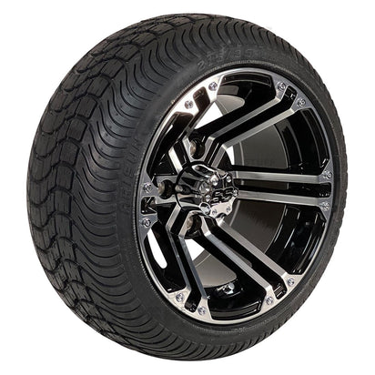 12" Terminator Black and Machined Aluminum Golf Cart Wheels and 215/35-12 Low-Profile Golf Cart Tires Combo - Set of 4 - GOLFCARTSTUFF.COM™